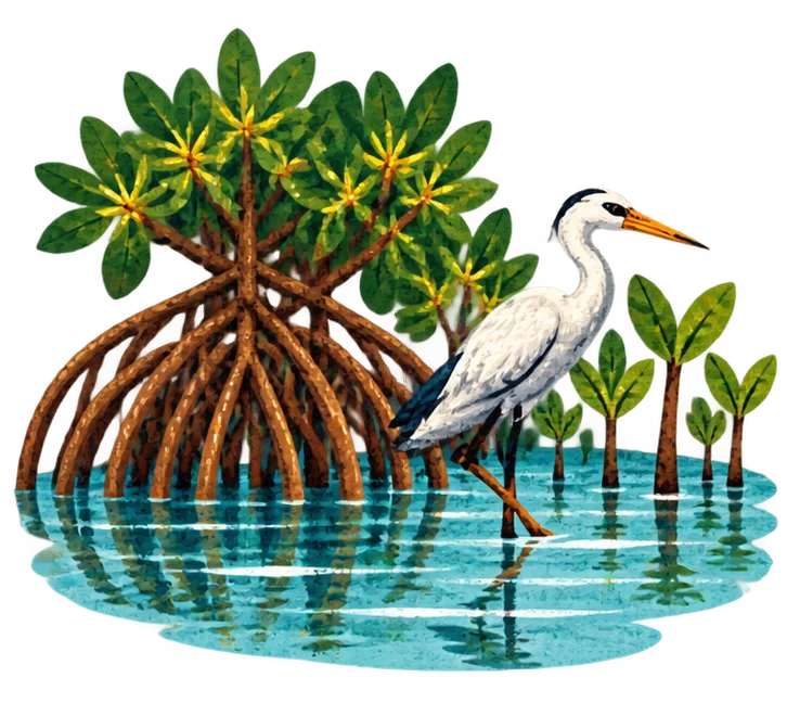 Un échassier dans les eaux de la lagune